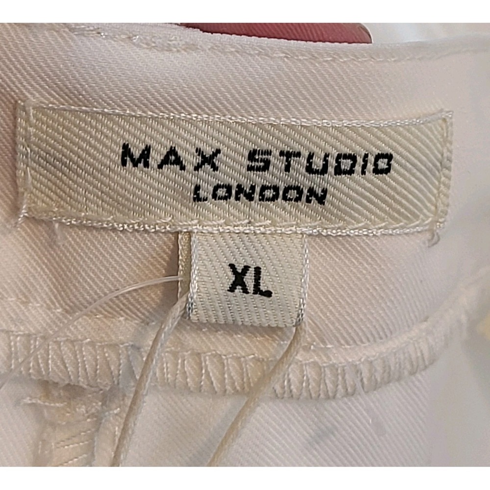 Max Studio Cargo Trousers Womens XL Ivory Pockets Taper Mid Rise Pants Easy Care - Picture 12 of 14
